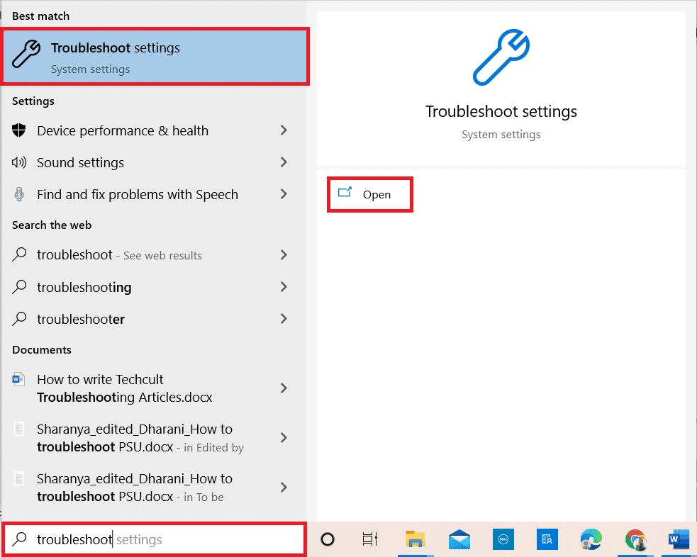 Tekan tombol Windows. Ketik Troubleshoot settings di bilah pencarian dan klik Open. Perbaiki Kesalahan Windows 10 0xc004f075