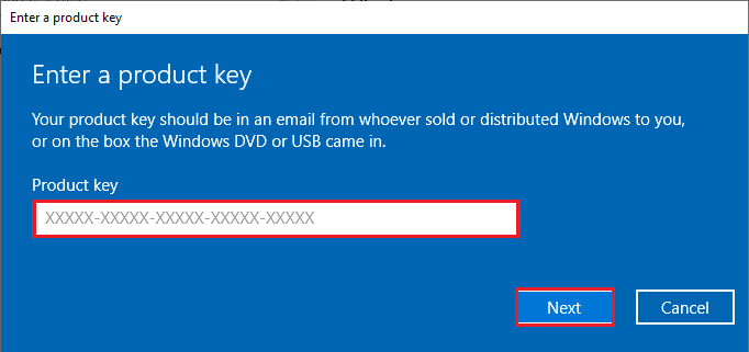 digitare il codice Product Key a 25 cifre. Correggi l'errore 0xc004f075 di Windows 10