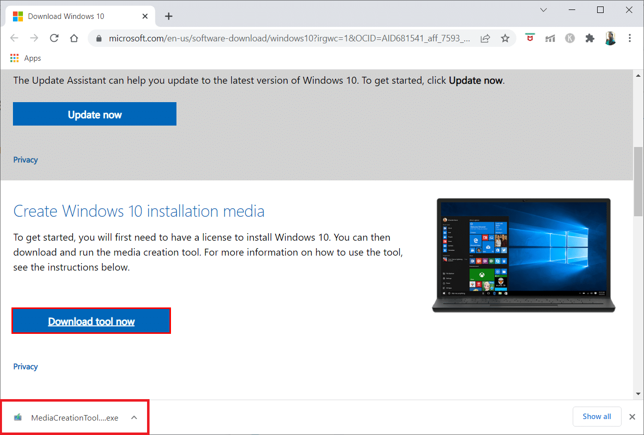 Haga clic en el archivo de inicio descargado en la parte inferior. Arreglar el error de Windows 10 0xc004f075