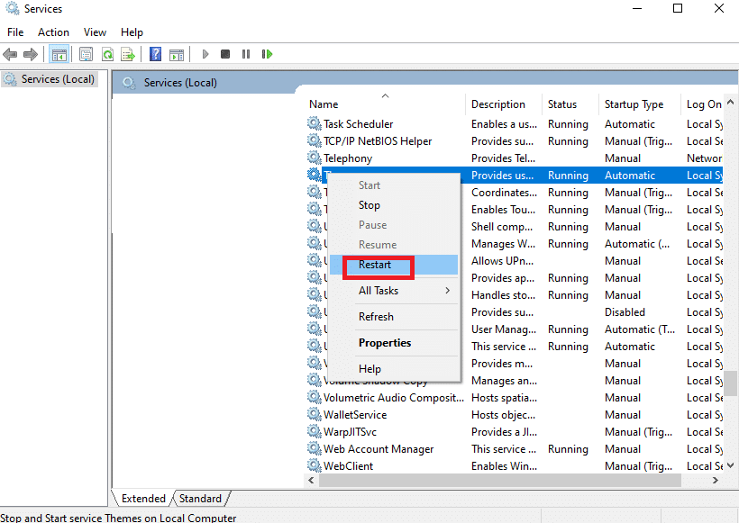 Clique com o botão direito do mouse no servidor de dados do bloco e escolha reiniciar. Corrigir o botão direito da barra de tarefas não está funcionando