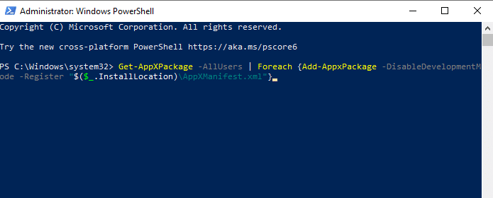 Comando PowerShell. Corrigir o botão direito da barra de tarefas não está funcionando