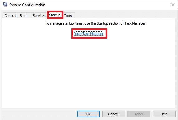 Passa alla scheda di avvio e apri Task Manager. Risolto il problema con il clic destro della barra delle applicazioni non funzionante