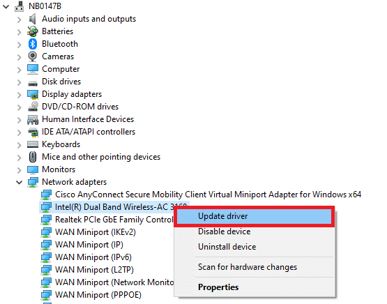 右键单击驱动程序，然后单击更新驱动程序。修复 Windows 10 中的 win32kfull.sys 蓝屏死机