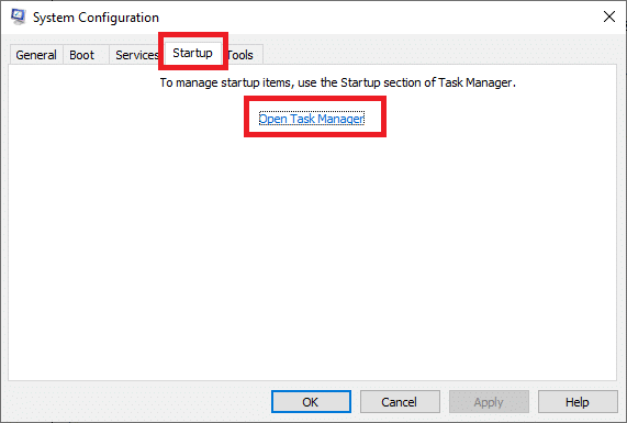 pilih tab startup dan buka task manager