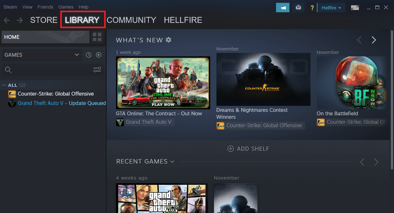 Zakładka Biblioteka na Steam