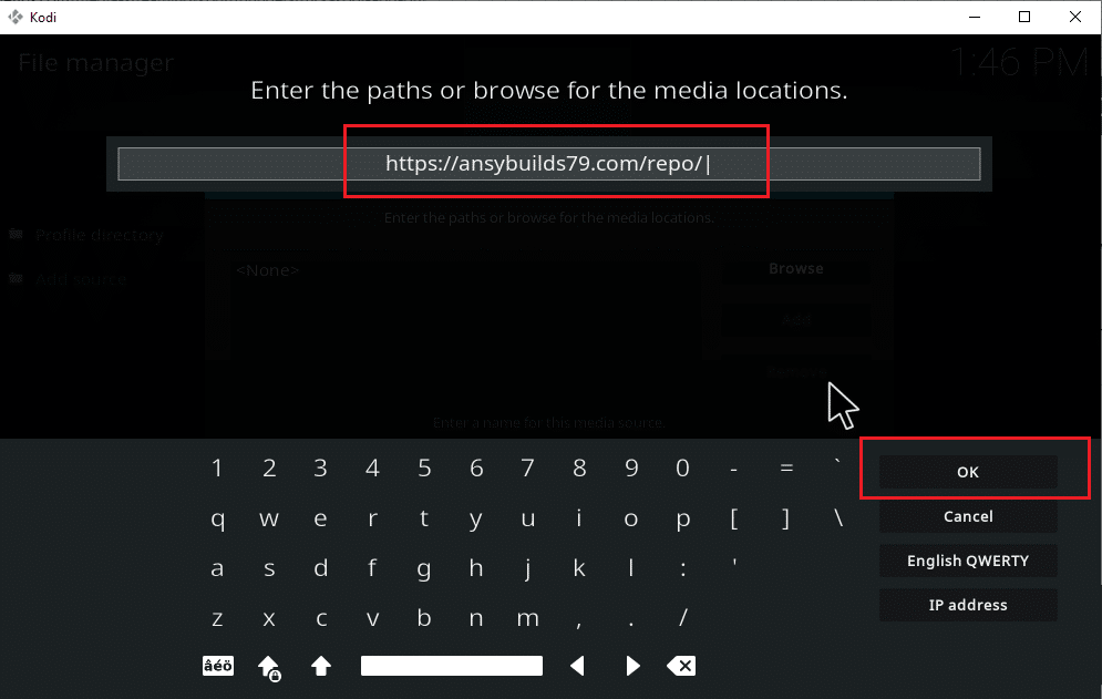 Digite o URL de origem da mídia. Como baixar músicas para Kodi