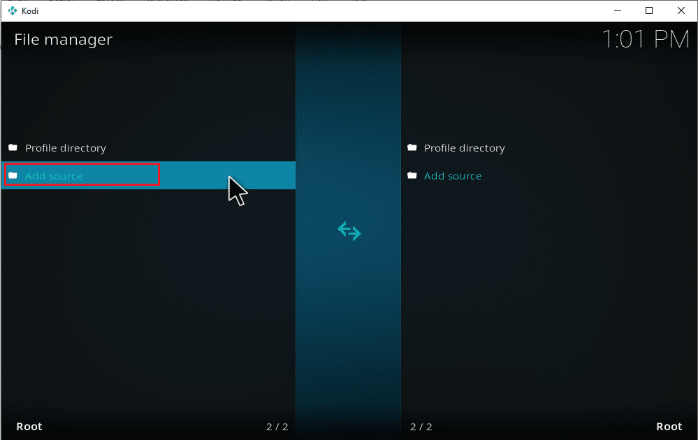 [ソースの追加]を選択します。 Kodiに音楽をダウンロードする方法