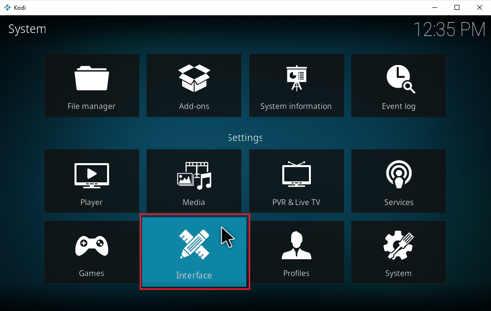 Sélectionnez Interface. Comment ajouter de la musique à Kodi