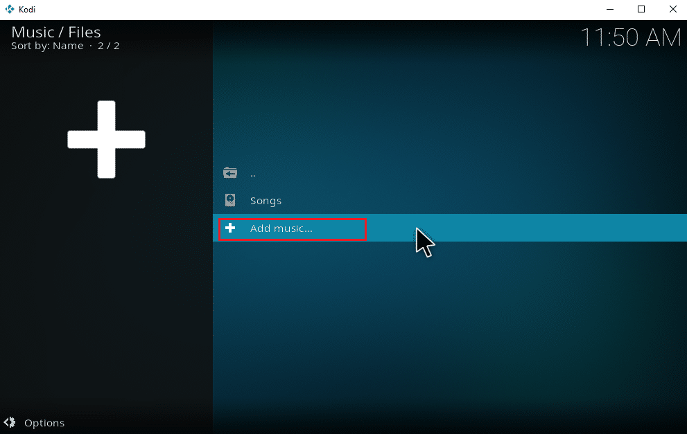 單擊添加音樂。如何將音樂下載到 Kodi