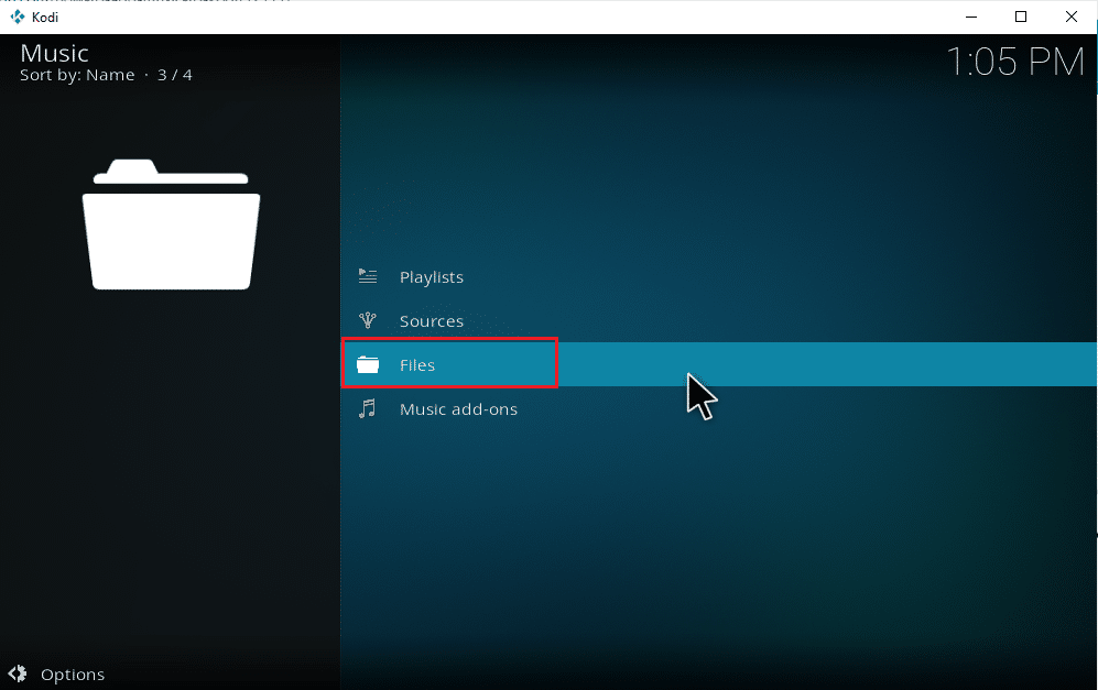 Dosyalar seçeneğini seçin. Kodi'ye Müzik Nasıl Eklenir