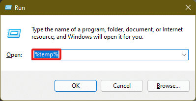 Premere la combinazione di tasti Windows + R per aprire la finestra di dialogo Esegui, digitare %temp% e premere il tasto Invio