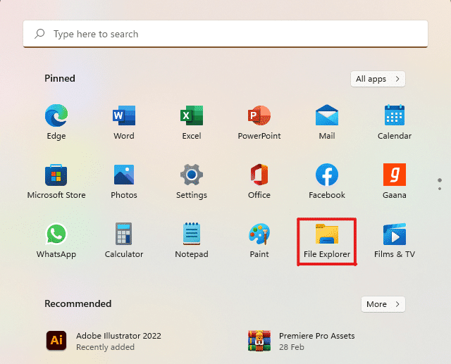 Deschideți File Explorer prin meniul Start | Cum să ștergeți memoria cache în Windows 11