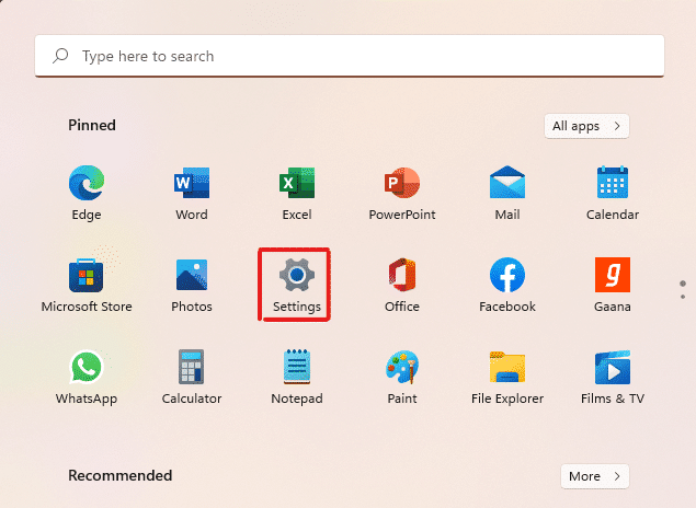 Apri le Impostazioni di Windows tramite il menu Start | Come cancellare la cache in Windows 11 | cancellazione della memoria cache