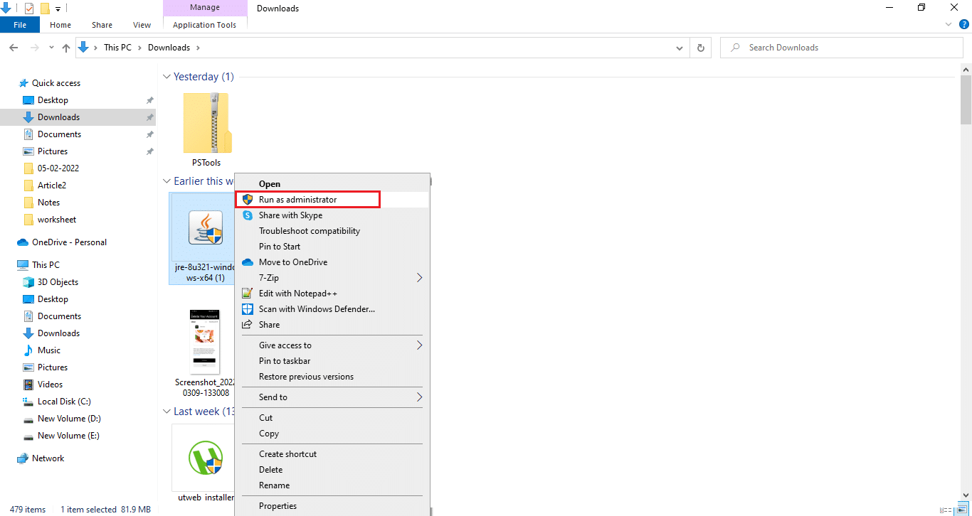 Clique com o botão direito do mouse no Java .exe e execute-o como administrador. Como abrir arquivos JAR no Windows 10