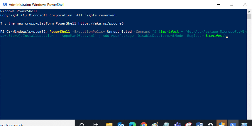 ตอนนี้ วางบรรทัดคำสั่งใน Windows PowerShell แล้วกด Enter