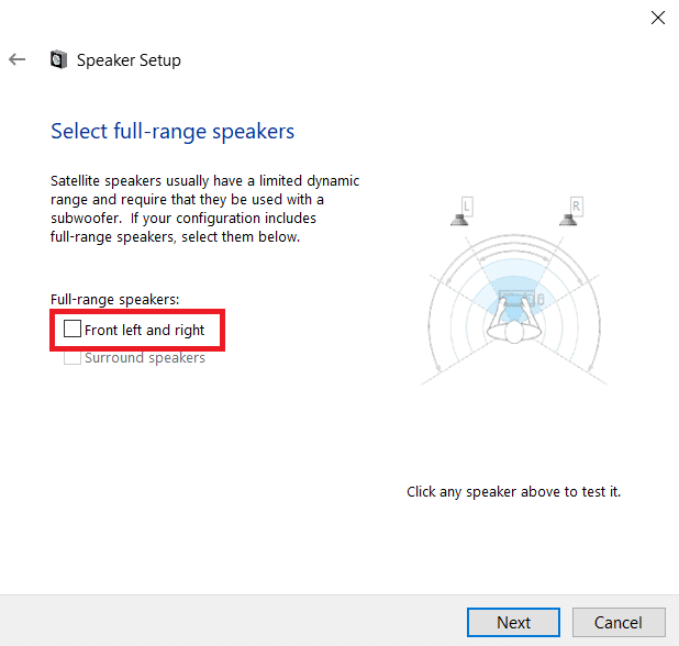 Ventana de configuración de altavoces