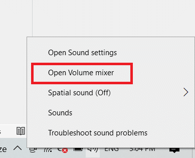 افتح خيار Volume Mixer