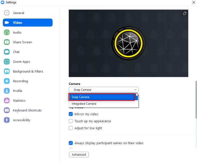 เลือก Snap Camera วิธีใช้ Snap Camera บน Zoom