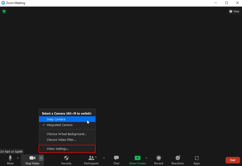 Video Ayarları seçeneğini seçin. Zoom'da Snap Camera Nasıl Kullanılır