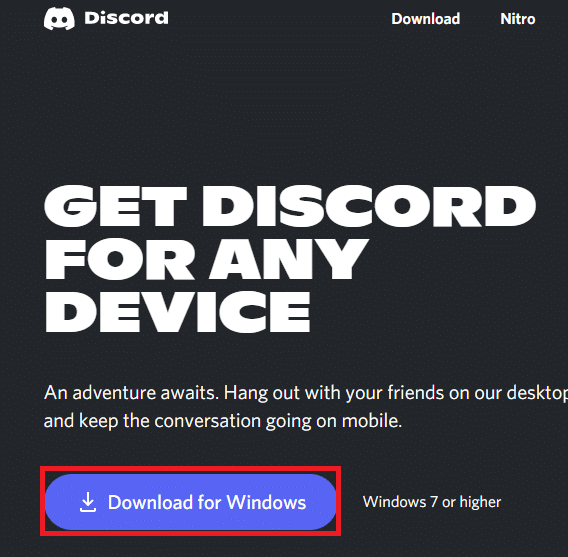 Gehen Sie zur Discord-Download-Seite und klicken Sie auf die Schaltfläche Download für Windows