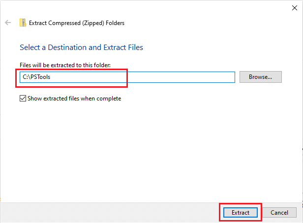 Determina la posizione e fai clic su Estrai. Come correggere l'errore del file system 2147219196