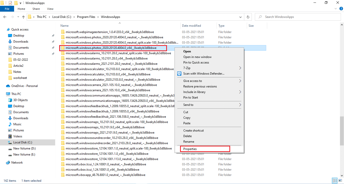 Sélectionnez le dossier Windows Photos approprié et ouvrez ses propriétés