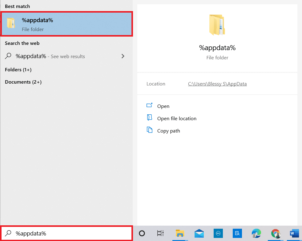 Abra la carpeta de roaming de AppData. Reparar cámara instantánea No hay error de entrada de cámara disponible