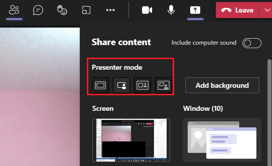 Upewnij się, że włączyłeś aparat i wybrałeś tryb prezentera, którego chcesz użyć. 10 najlepszych funkcji spotkań Microsoft Teams