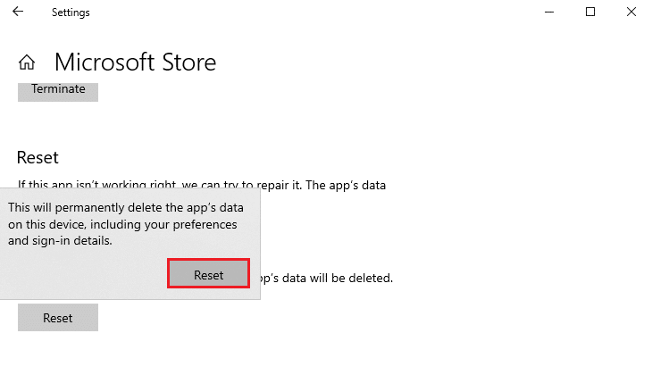 İstemi sıfırla. Düzeltme Microsoft Store'dan İndirilemiyor