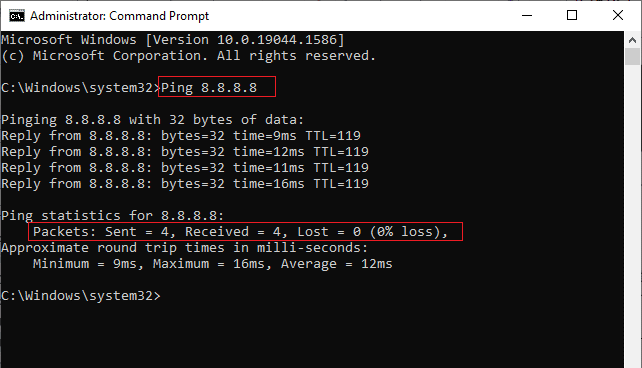 İnternet bağlantısını kontrol etme komutu