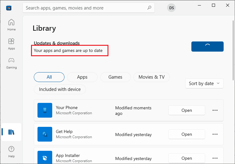 Tus aplicaciones y juegos están actualizados mensaje. La solución no se puede descargar desde la tienda de Microsoft