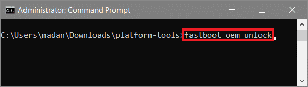 Tapez fastboot oem unlock et appuyez sur entrée