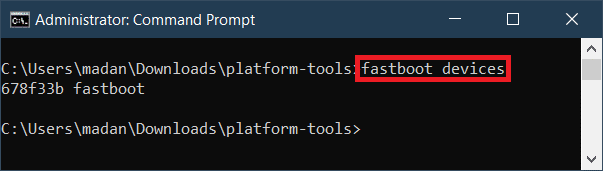 fastboot 장치를 입력하고 Enter 키를 누릅니다.