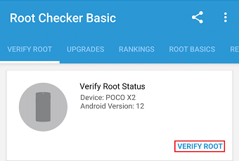 เปิดแอพแล้วแตะที่ Verify Root