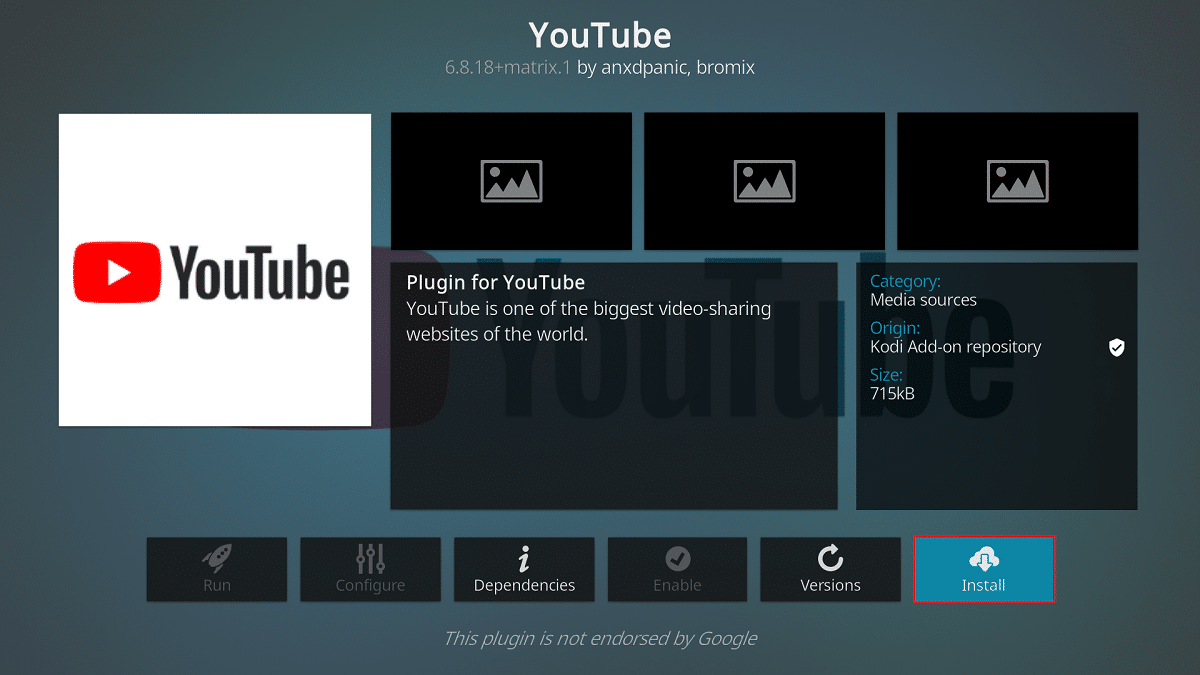 انقر فوق تثبيت لـ Youtube Kodi Addon. أفضل إضافات Kodi لمشاهدة الدوري الممتاز