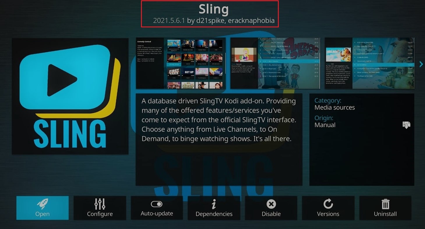 Componente aggiuntivo per Sling TV Kodi