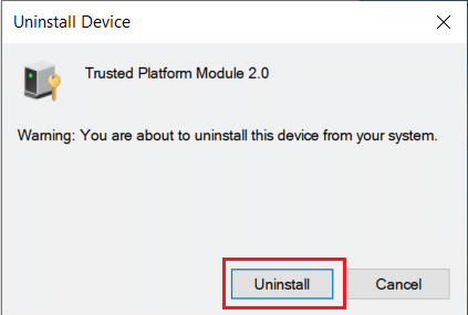 ตัวเลือกถอนการติดตั้ง วิธีแก้ไข Trusted Platform Module 80090016 Error