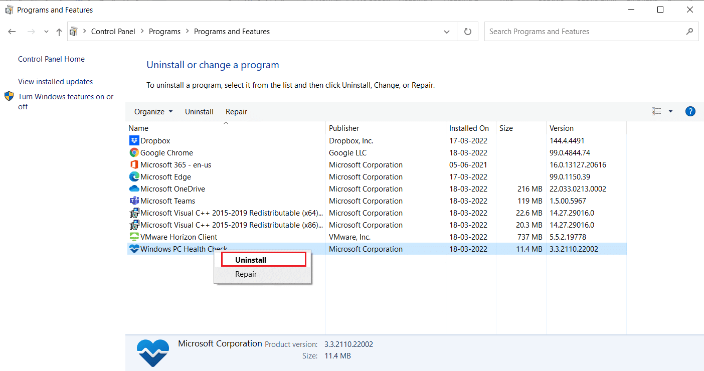 Options de désinstallation. Comment réparer l'erreur 80090016 du module de plateforme sécurisée