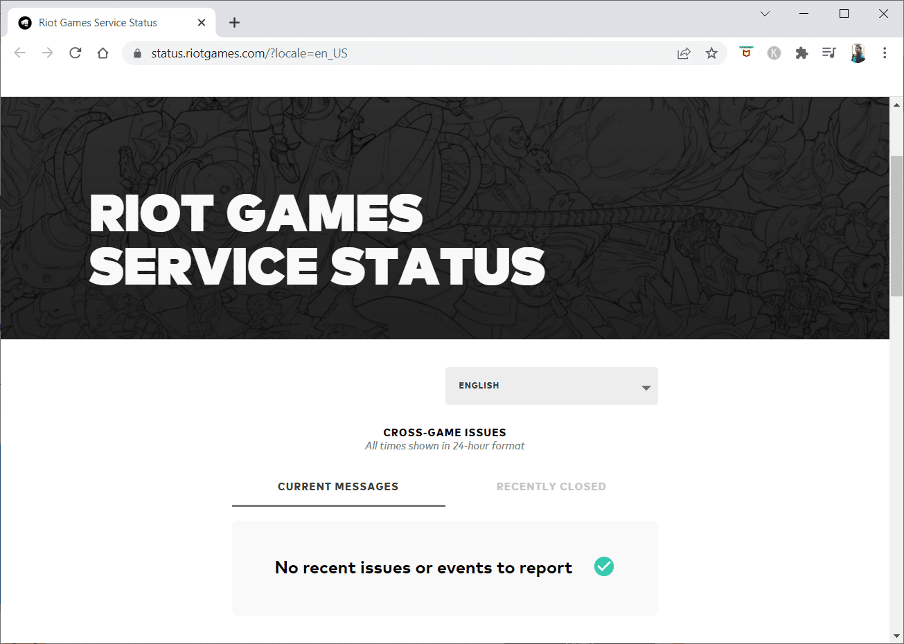 controlla il sito Web sullo stato del servizio di Riot Games per ulteriori annunci relativi alla manutenzione del server o ai tempi di inattività