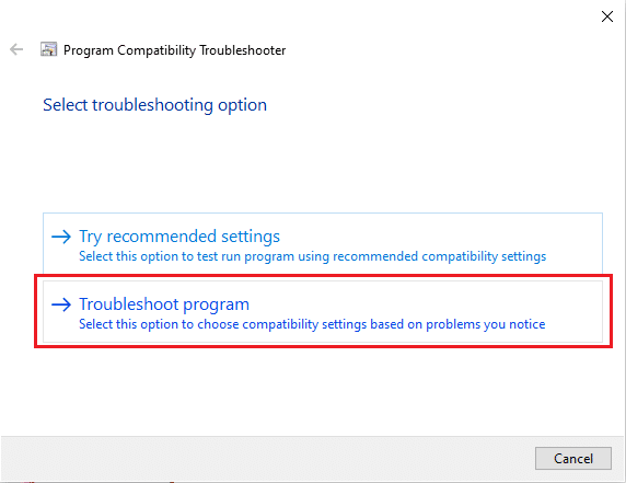 Klik Troubleshoot program