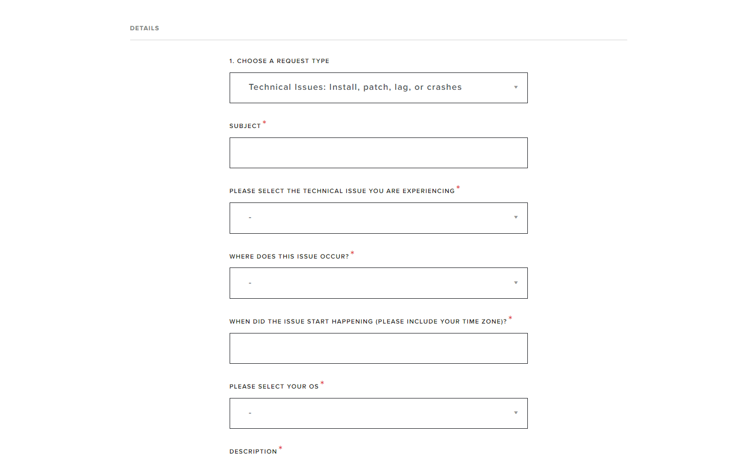 pagina di supporto valorant invia un modulo di richiesta