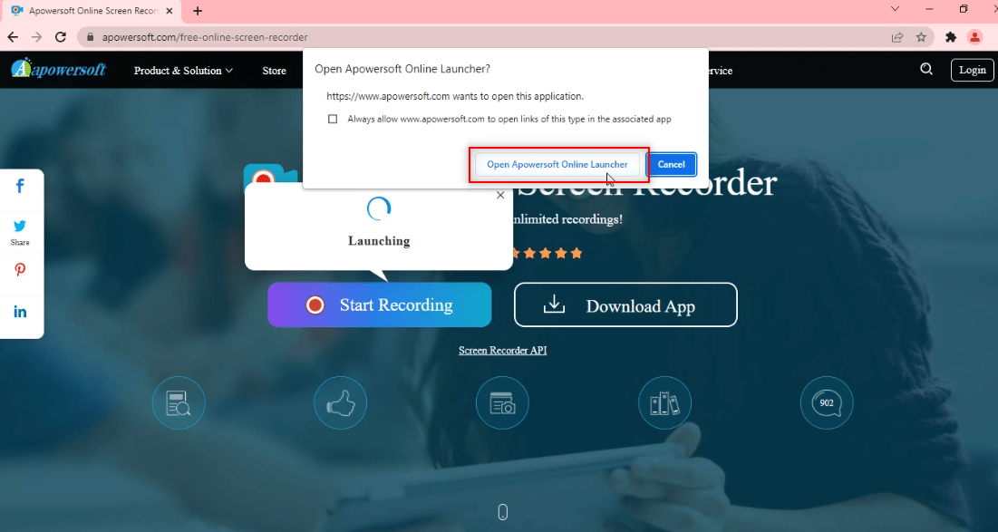 Kliknij przycisk Otwórz Apowersoft Online Launcher