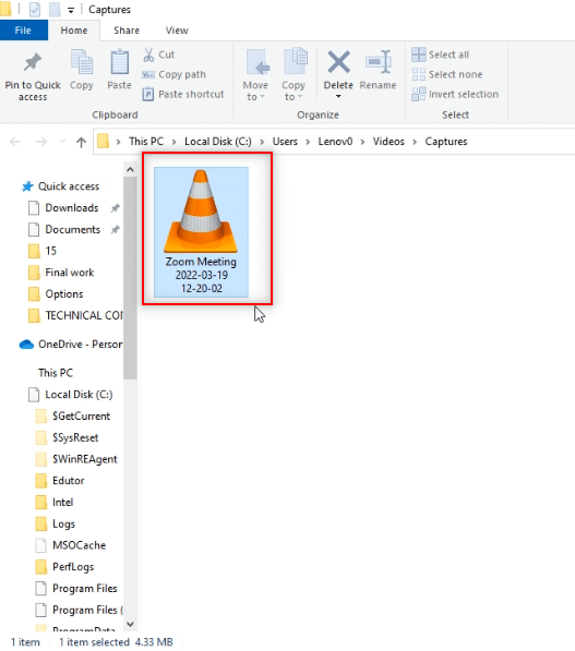 file disimpan di folder Tangkap di folder Video