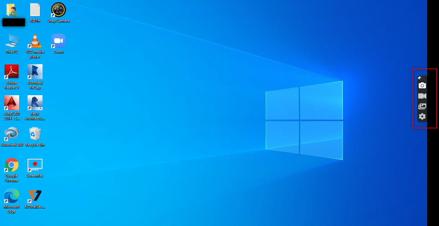 ScreenRecアプリバーは画面の右側に固定されています。 Windows10で許可なくズーム会議を記録する方法