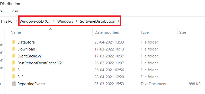 Navega hasta la ubicación. Solucionar el error de actualización de Windows 10 0x80072ee7