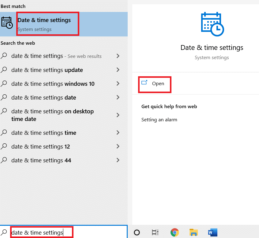 打開日期和時間。修復 Windows 10 更新錯誤 0x80072ee7