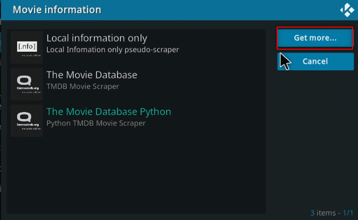 Faceți clic pe butonul Obțineți mai multe.... Cum să adăugați IMDB pe Kodi