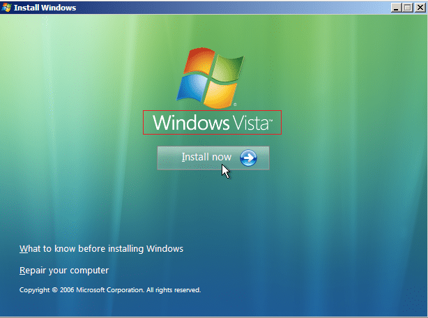 Installer Windows Vista maintenant