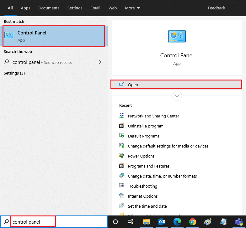 Apăsați tasta Windows și tastați Panou de control. Remediați opțiunea WiFi care nu este afișată în Windows 10