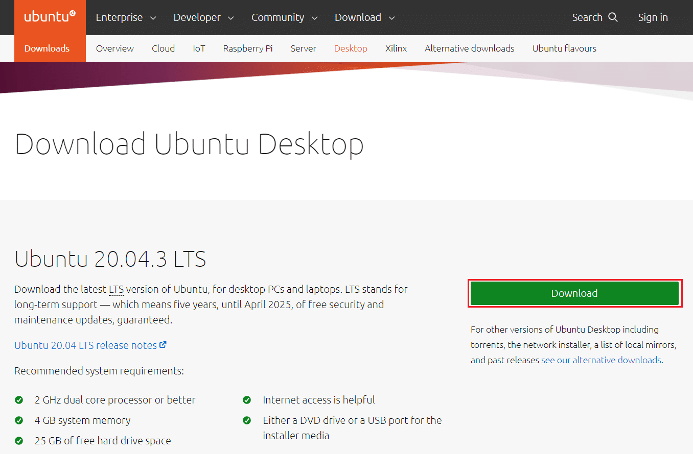 descargar Ubuntu Desktop OS desde el sitio web oficial